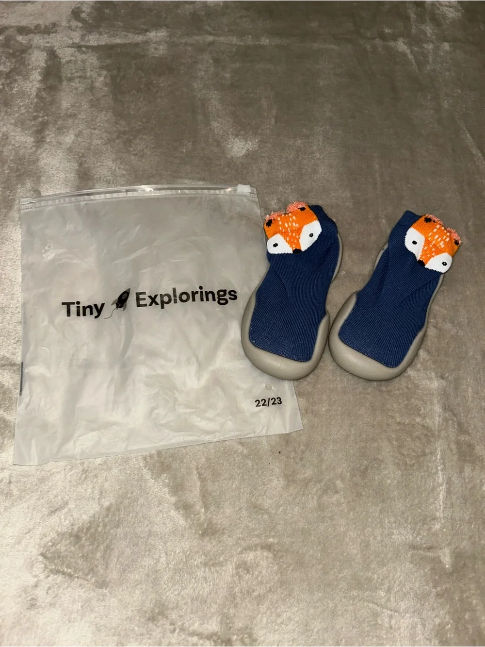 New Tiny Explorings Baby & Walker Shoes - Blue w/ Orange Fox 22/23 18-24 months